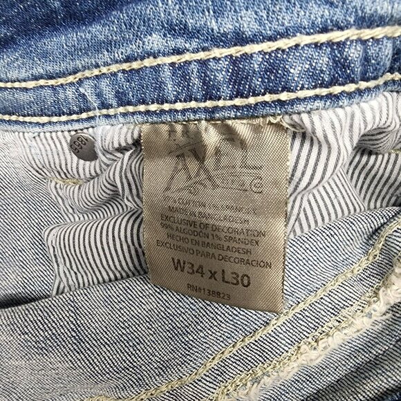 TK Axel Jeans Mens 34x30 Slim Boot Stretch Faded Blue Distressed Mid Rise *Read* - Picture 11 of 12